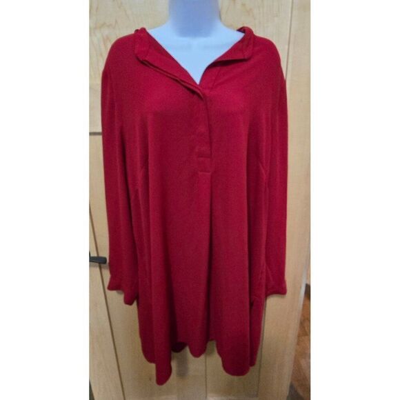 Anne Klein Womens Red Pullover Top 2X Long Sleeve Loose Fit - Picture 2 of 6